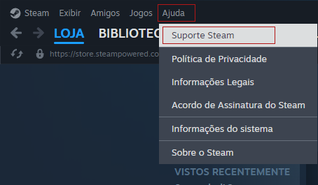 Suporte do Steam pelo aplicativo