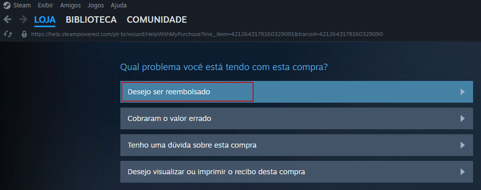 Opção de pedir reembolso