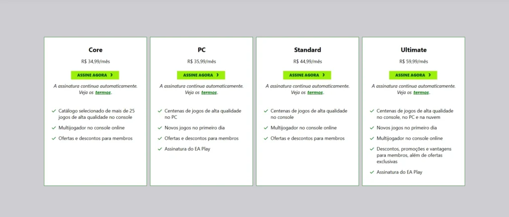 Planos de assinatura do Xbox Game Pass