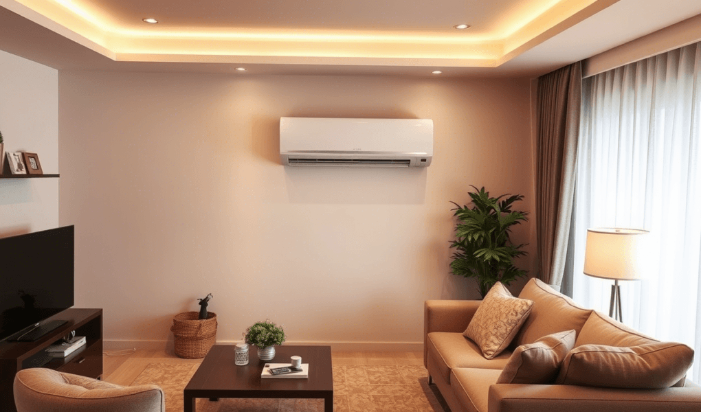 Um sala de estar com ar-condicionado