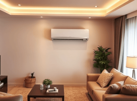 Um sala de estar com ar-condicionado
