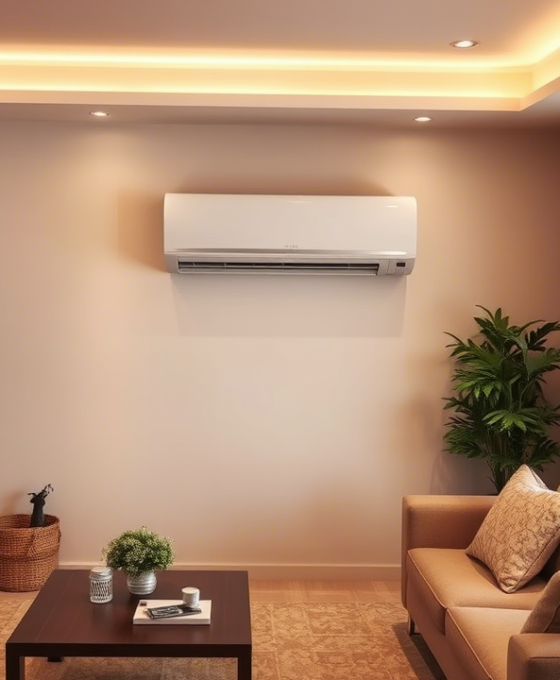 Um sala de estar com ar-condicionado