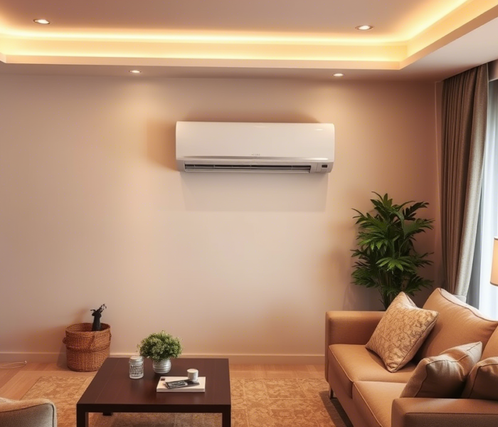 Um sala de estar com ar-condicionado