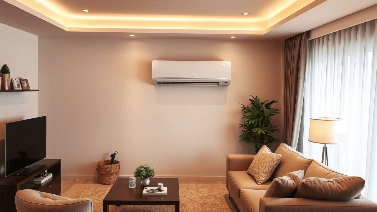 Um sala de estar com ar-condicionado