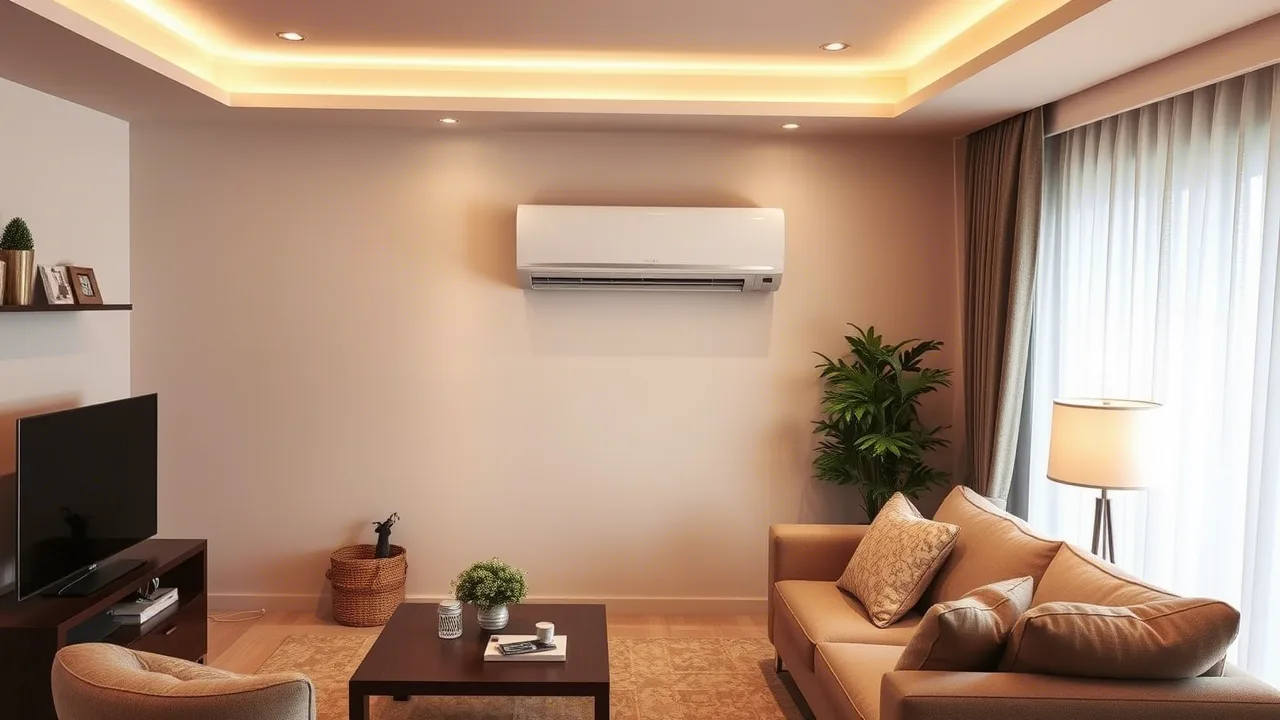 Um sala de estar com ar-condicionado